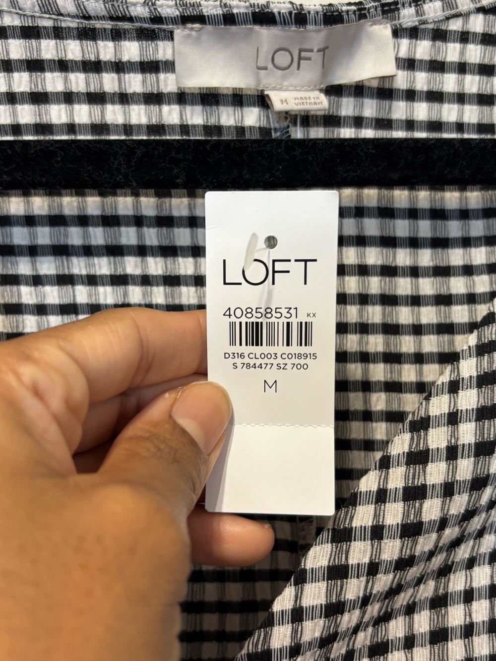 LOFT Black and White Gingham V-Neck Midi Dress - Picture 5 of 5